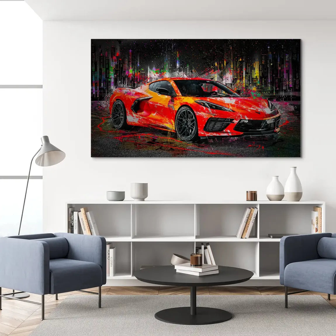 Corvette C8 Abstrak Red Style Alu Gebürstet Bild INGALERIE