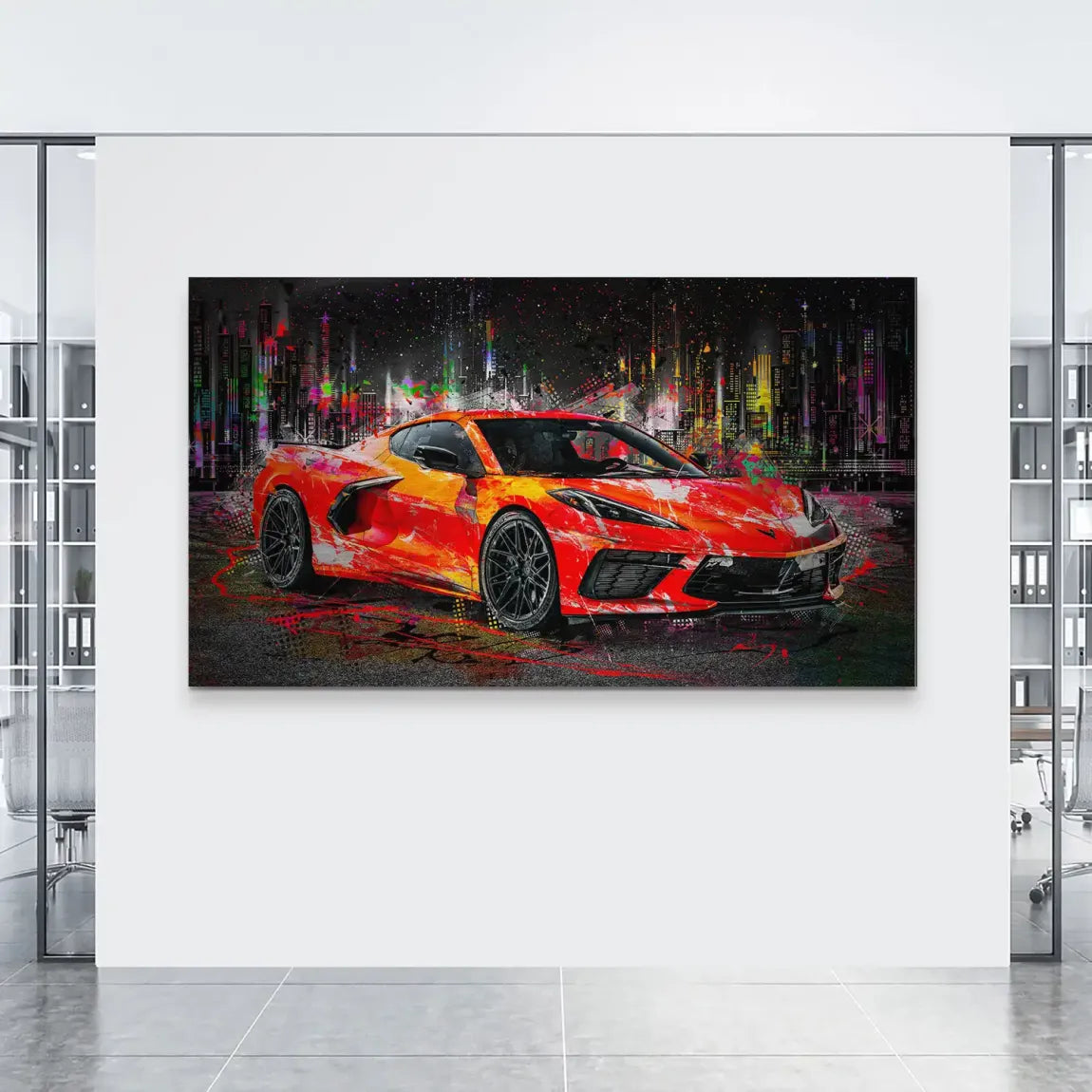 Corvette C8 Abstrak Red Style Alu Gebürstet Bild INGALERIE