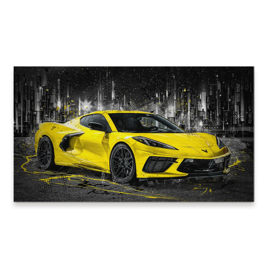 Corvette C8 Abstrakt Gelb Alu Gebürstet Bild INGALERIE