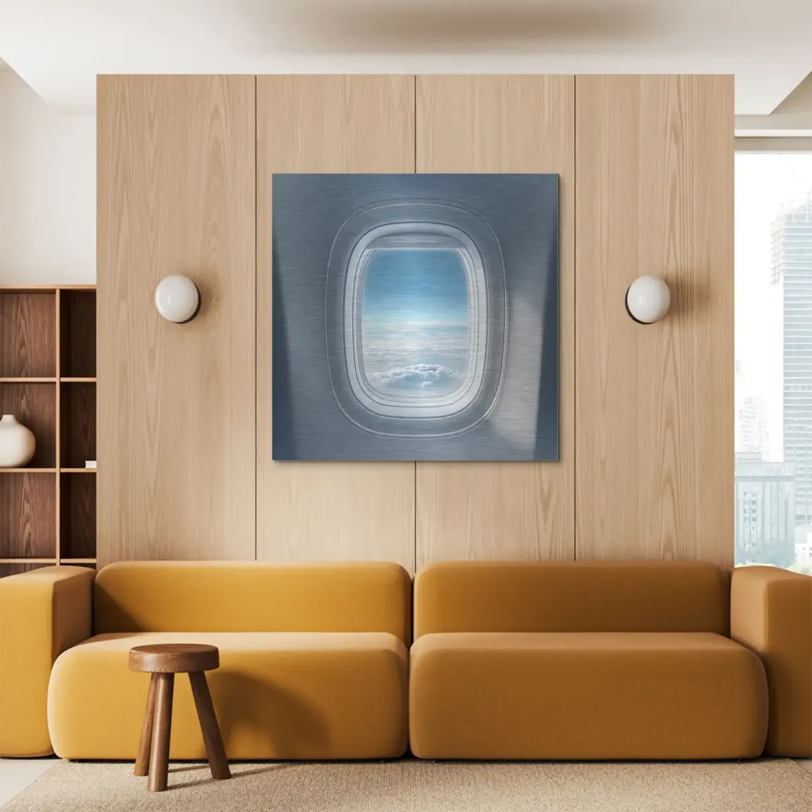 Flugzeugfenster Horizont Aluminiumbild gebürstet