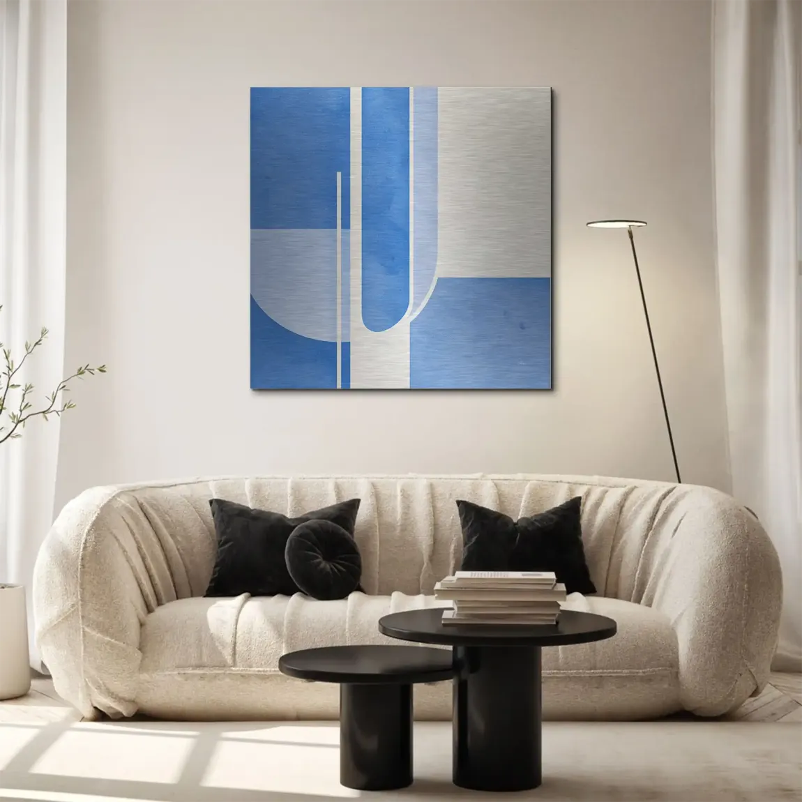 Blaue Geometrie Aluminiumbild gebürstet