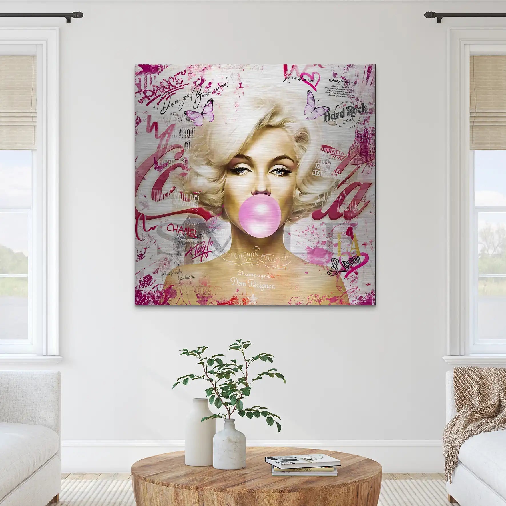 Marilyn Monroe Bubble Gum Streetart Alu Gebürstet Bild INGALERIE