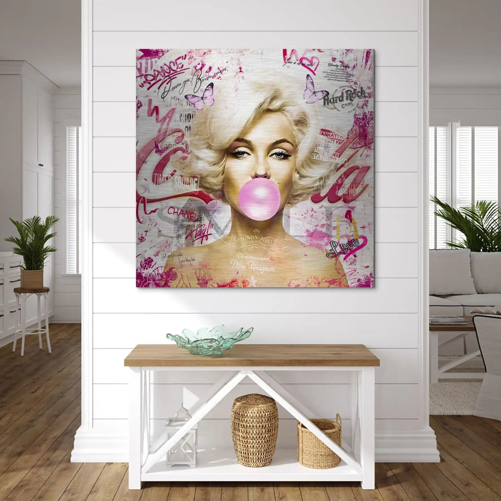 Marilyn Monroe Bubble Gum Streetart Alu Gebürstet Bild INGALERIE