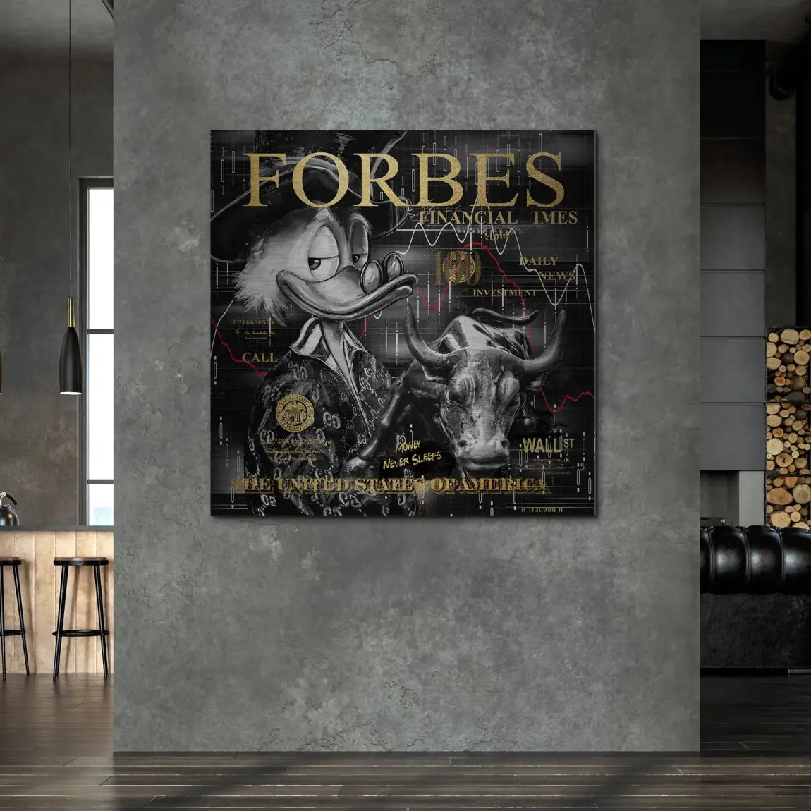 Dagobert Duck Wallstreet Black Gold Alu Gebürstet Bild