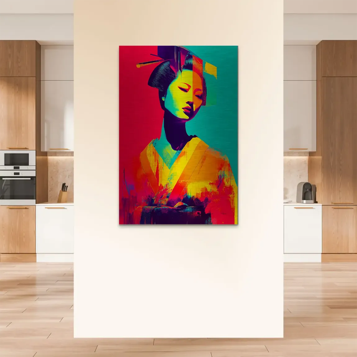 Geisha Pop Art Alu Dibond Bild gebürstet