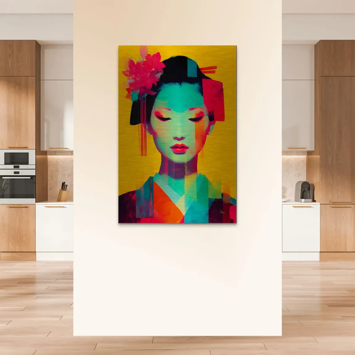 Geisha Neon Pop Alu Dibond Bild gebürstet