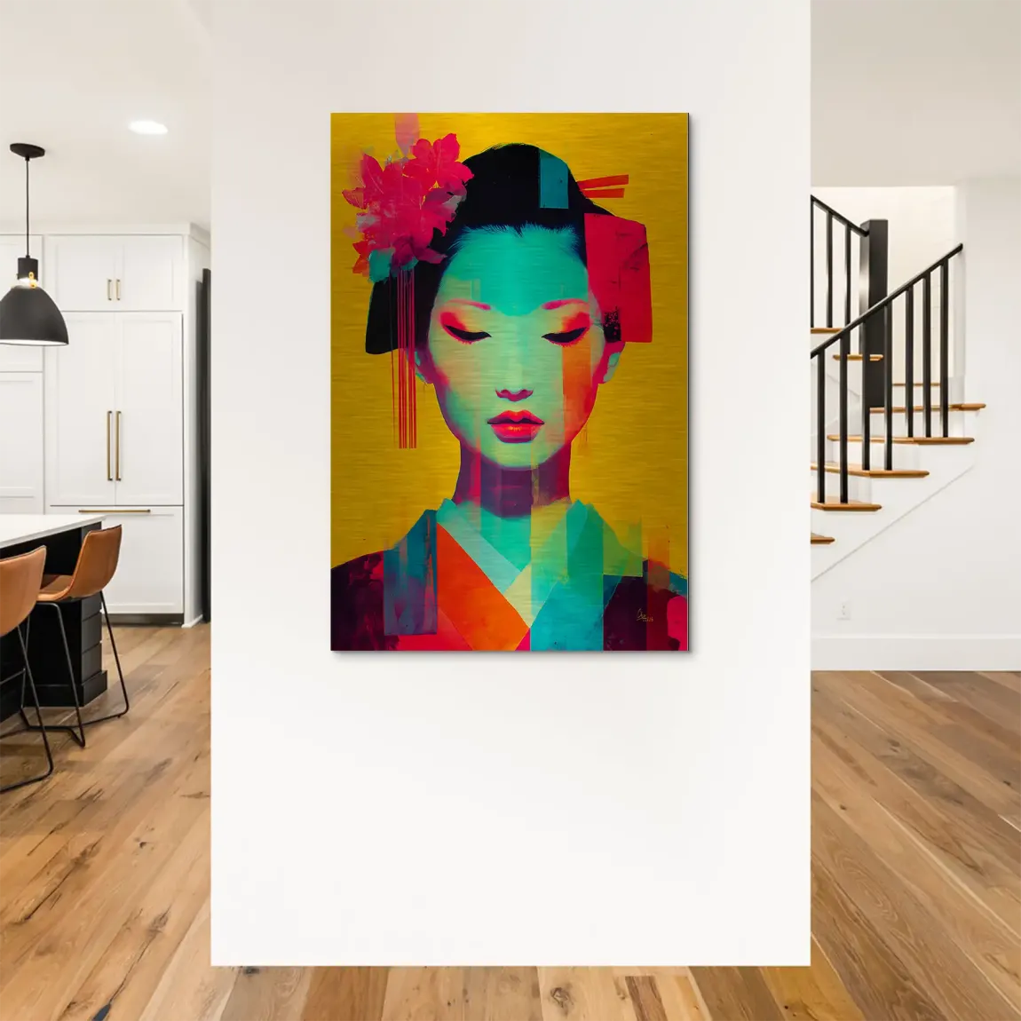 Geisha Neon Pop Alu Dibond Bild gebürstet