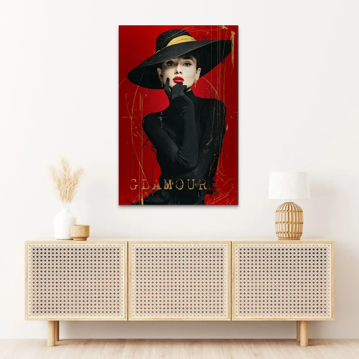 Audrey Hepburn Red Glamour Alu Dibond Bild gebürstet