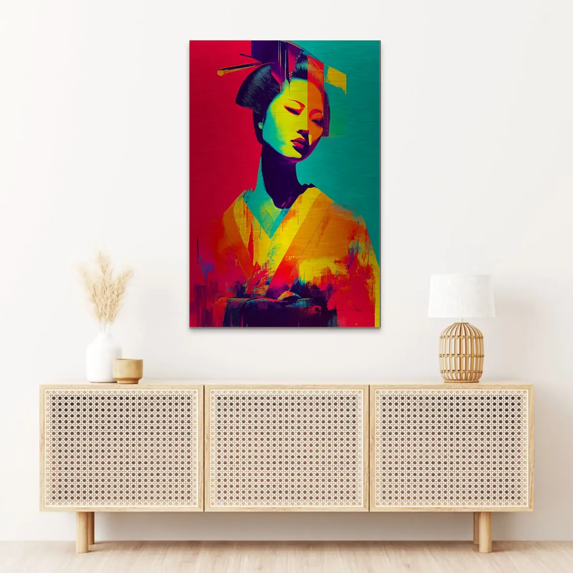 Geisha Pop Art Alu Dibond Bild gebürstet