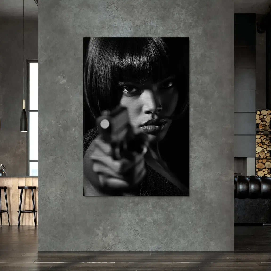 Black Gun Girl Alu Dibond Bild gebürstet INGALERIE