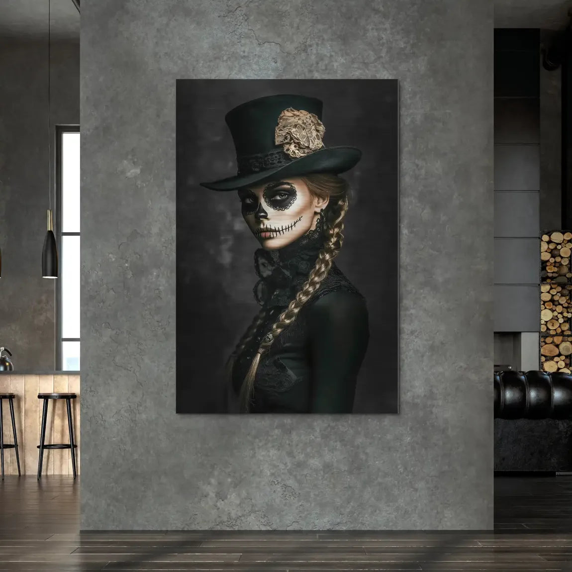 Geheimnisvolle Schönheit im Catrina Look Alu Dibond Bild gebürstet INGALERIE