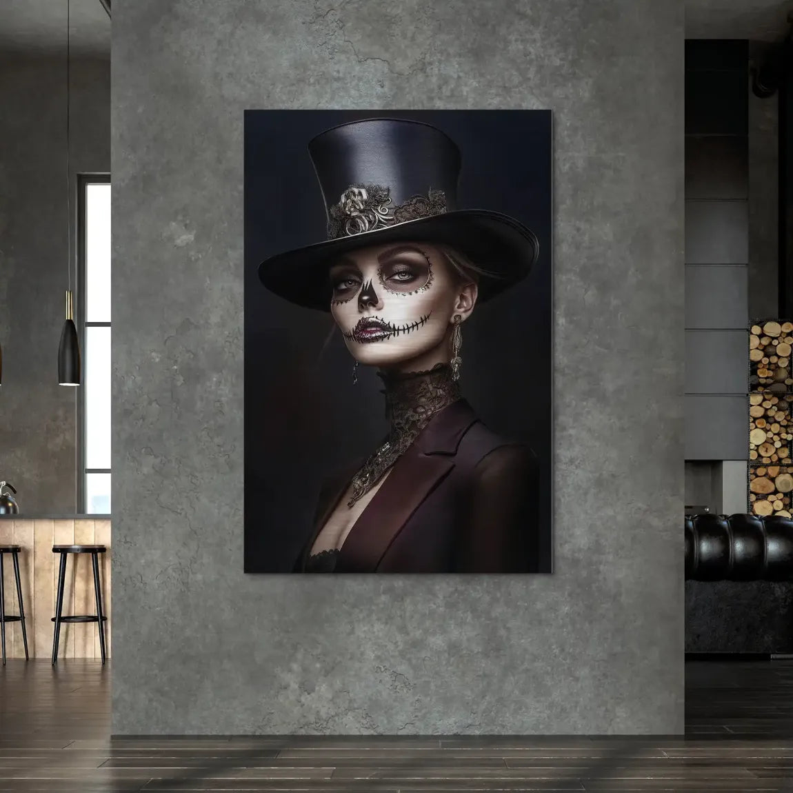 Elegante Lady mit Totenkopf-Make-up Alu Dibond Bild gebürstet INGALERIE