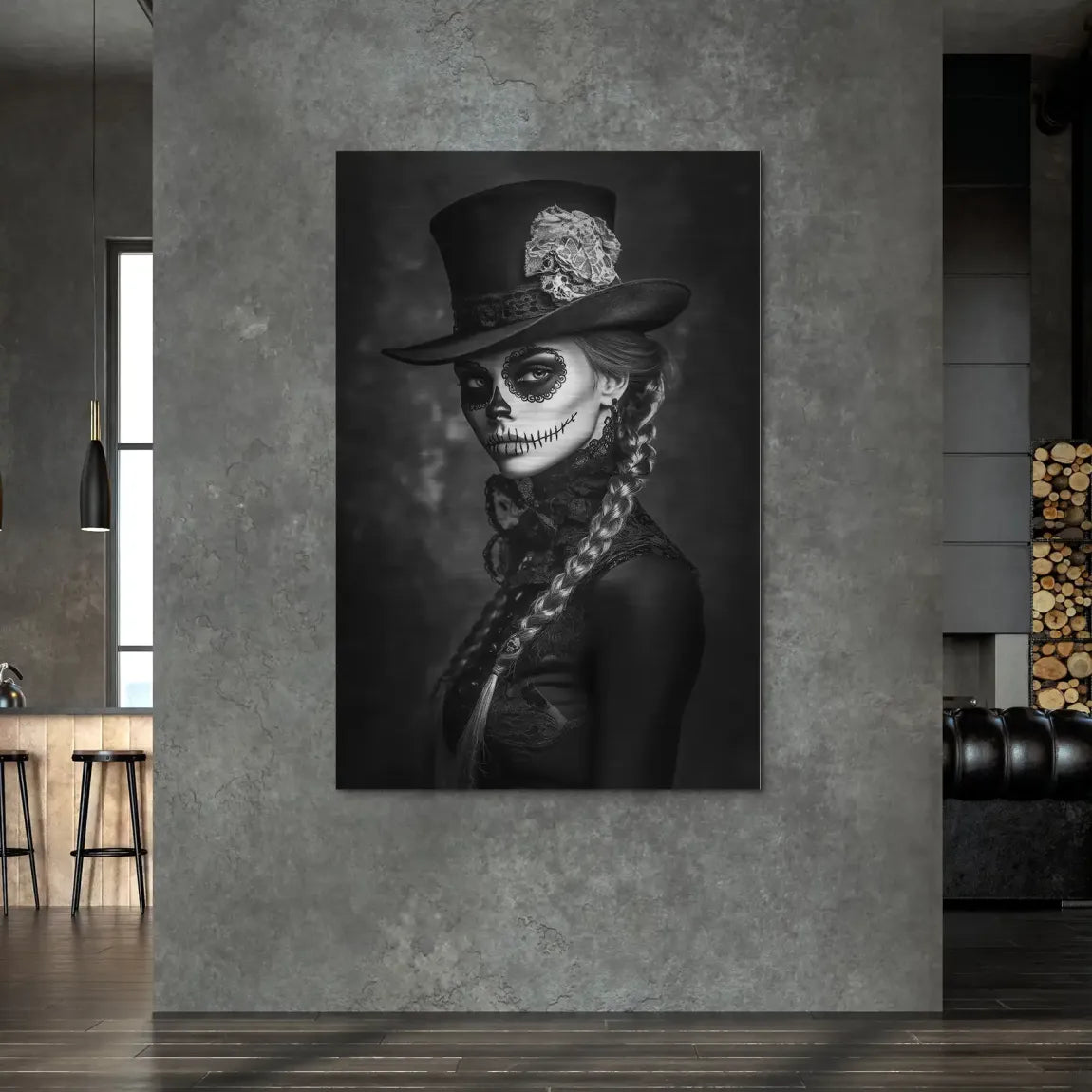 La Catrina Noir – Stil trifft Schattenkunst Bild auf Alu Dibond gebürstet INGALERIE
