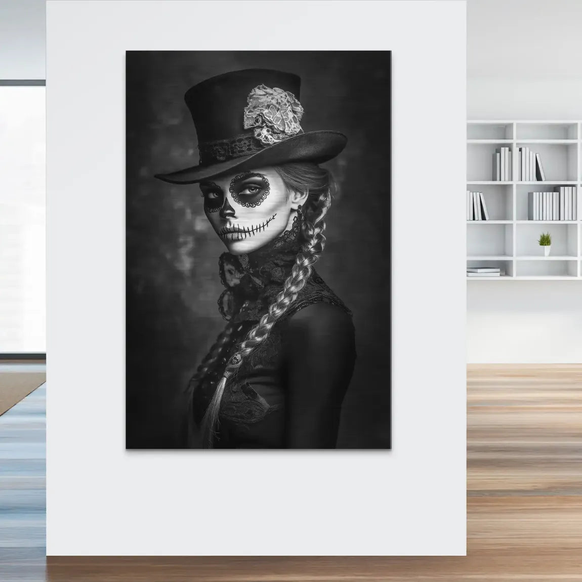 La Catrina Noir – Stil trifft Schattenkunst Bild auf Alu Dibond gebürstet INGALERIE