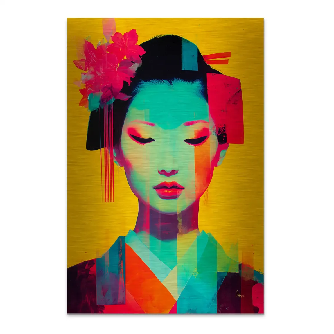 Geisha Neon Pop Alu Dibond Bild gebürstet