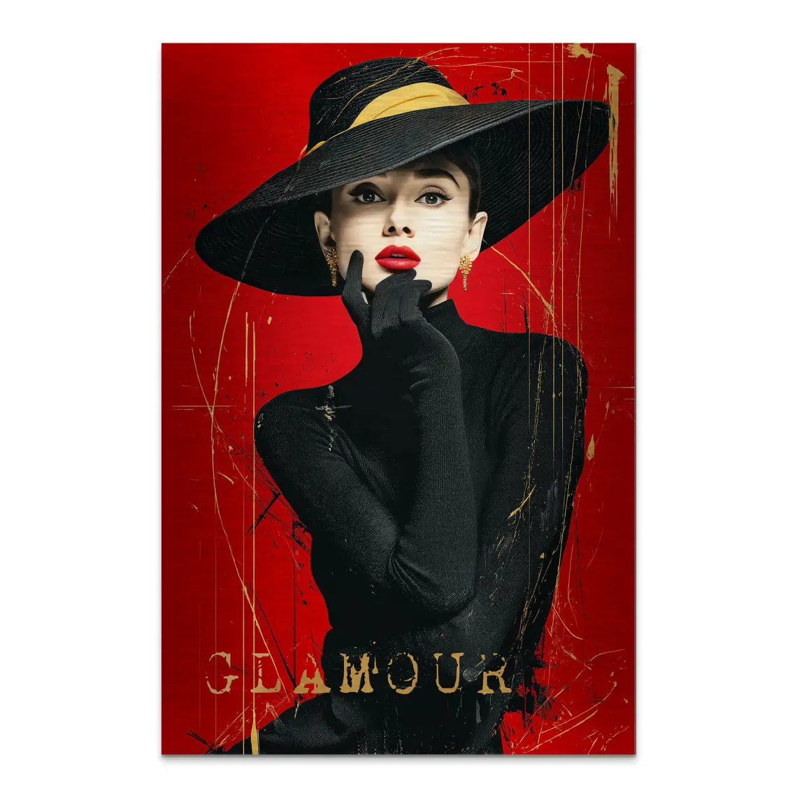 Audrey Hepburn Red Glamour Alu Dibond Bild gebürstet