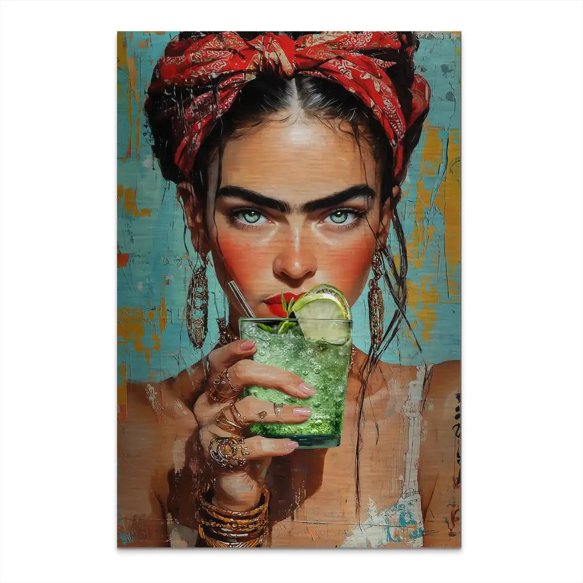 Frida Kahlo Mint Alu Dibond Bild gebürstet