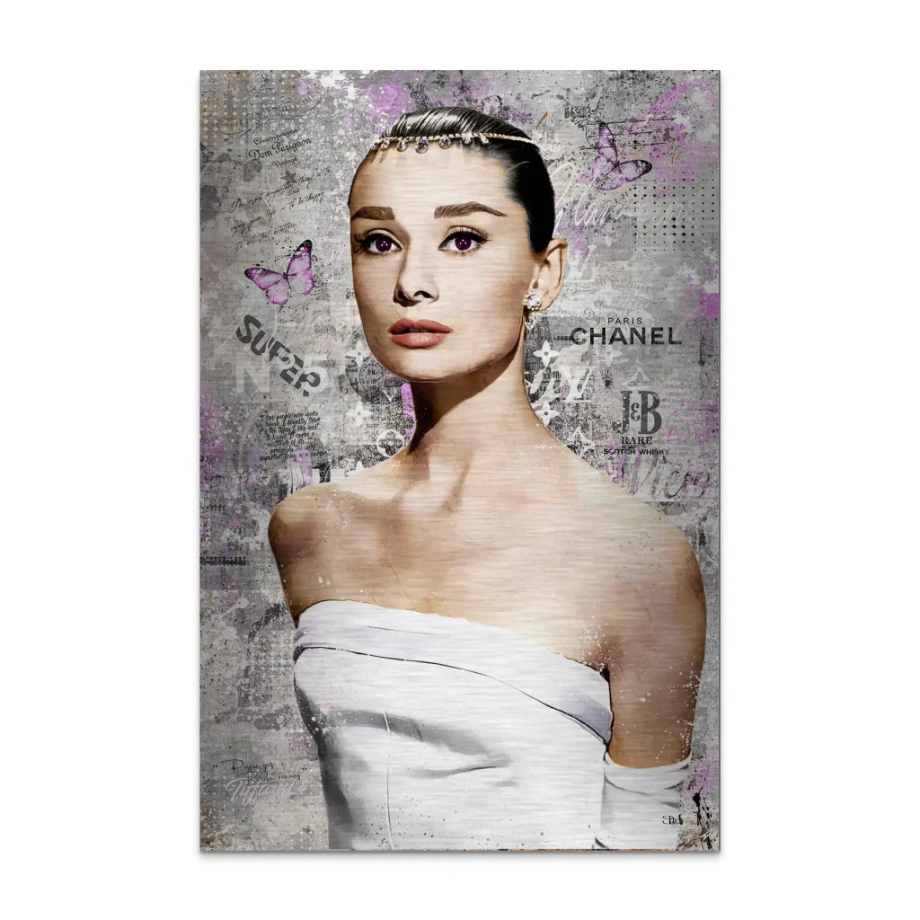 Audrey Hepburn Silver Style Pop Art AluDibond Gebürstet INGALERIE