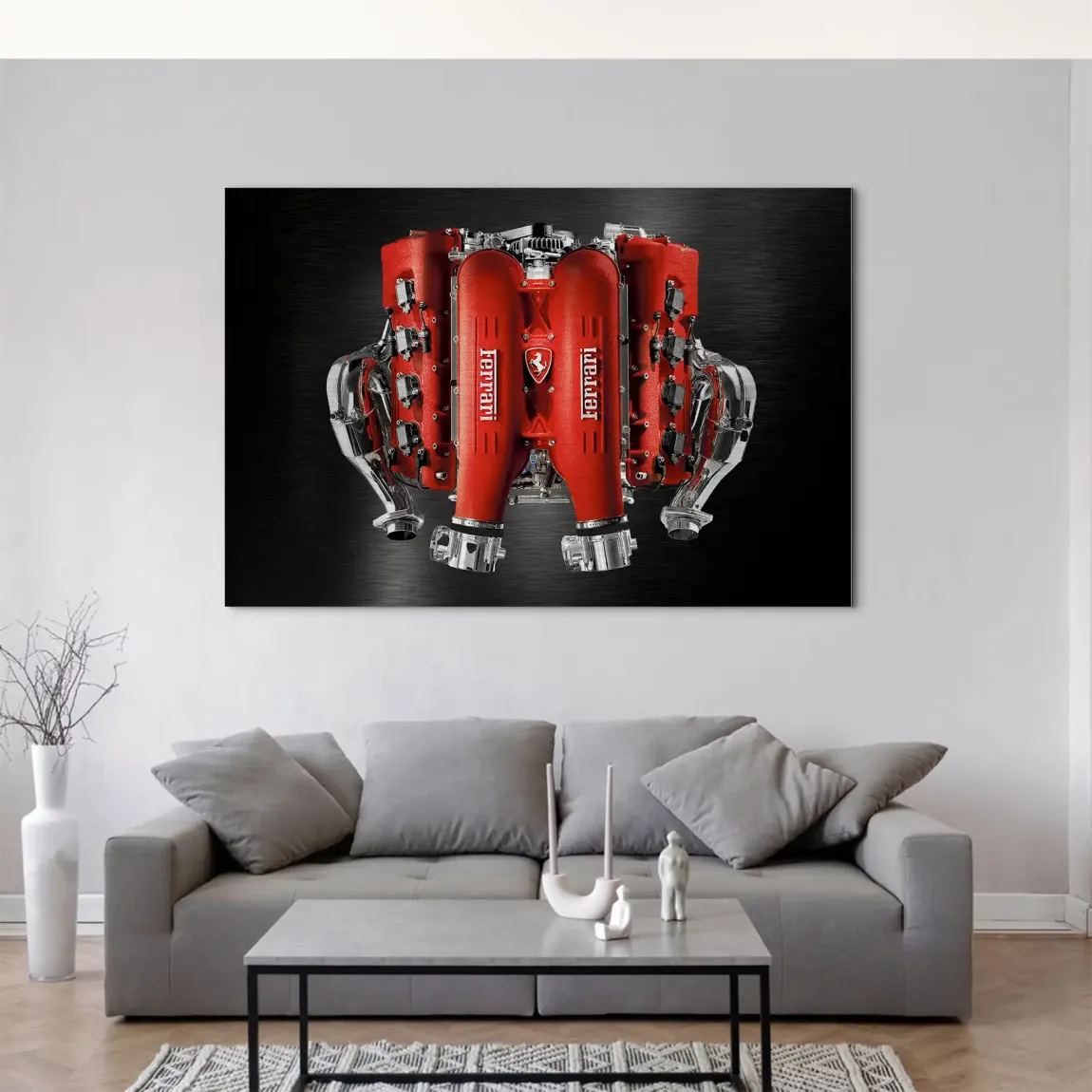 Ferrari V8 Motor AluDibond Gebürstet