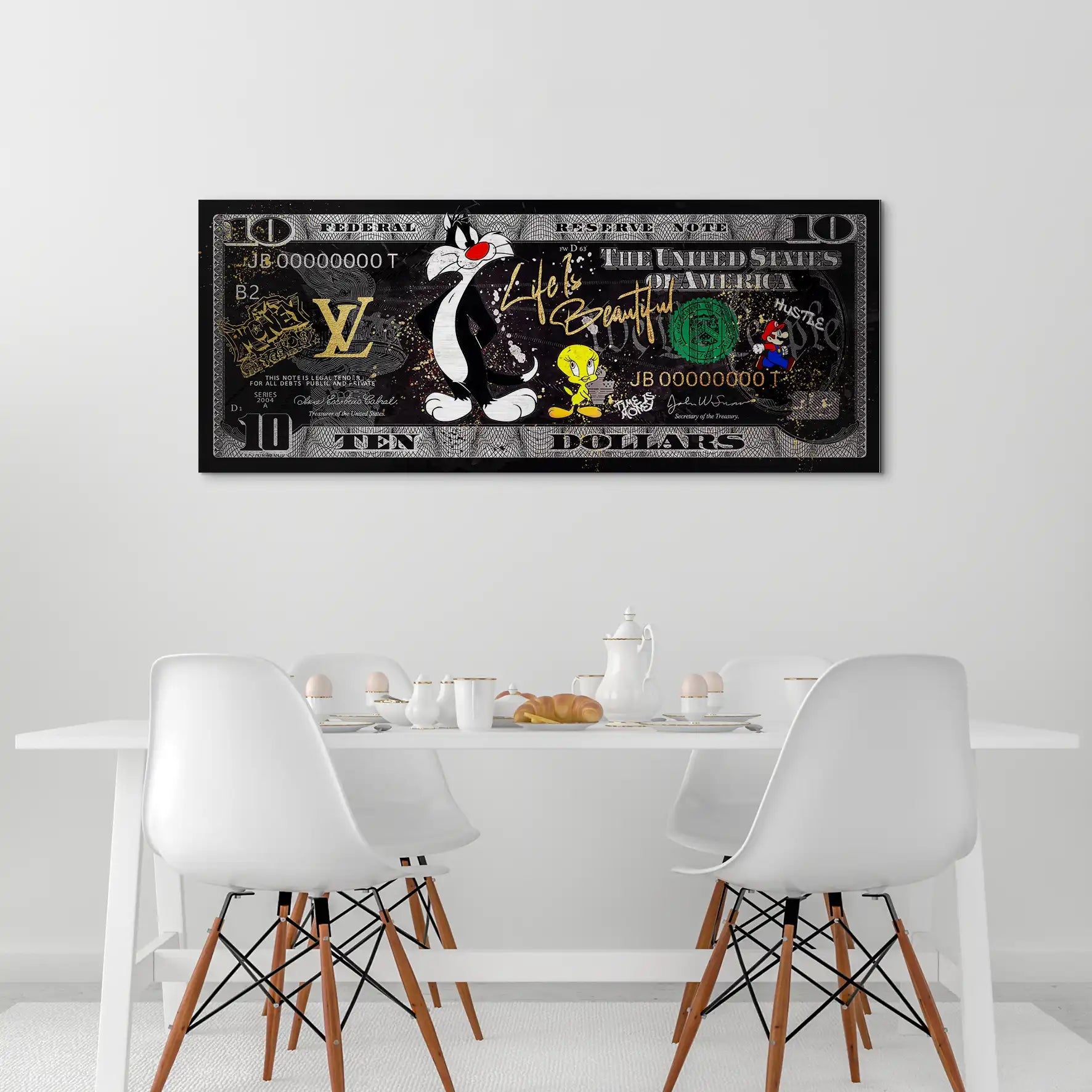 Tweety und Sylvester Hustle Dollar AluDibond Gebürstet INGALERIE