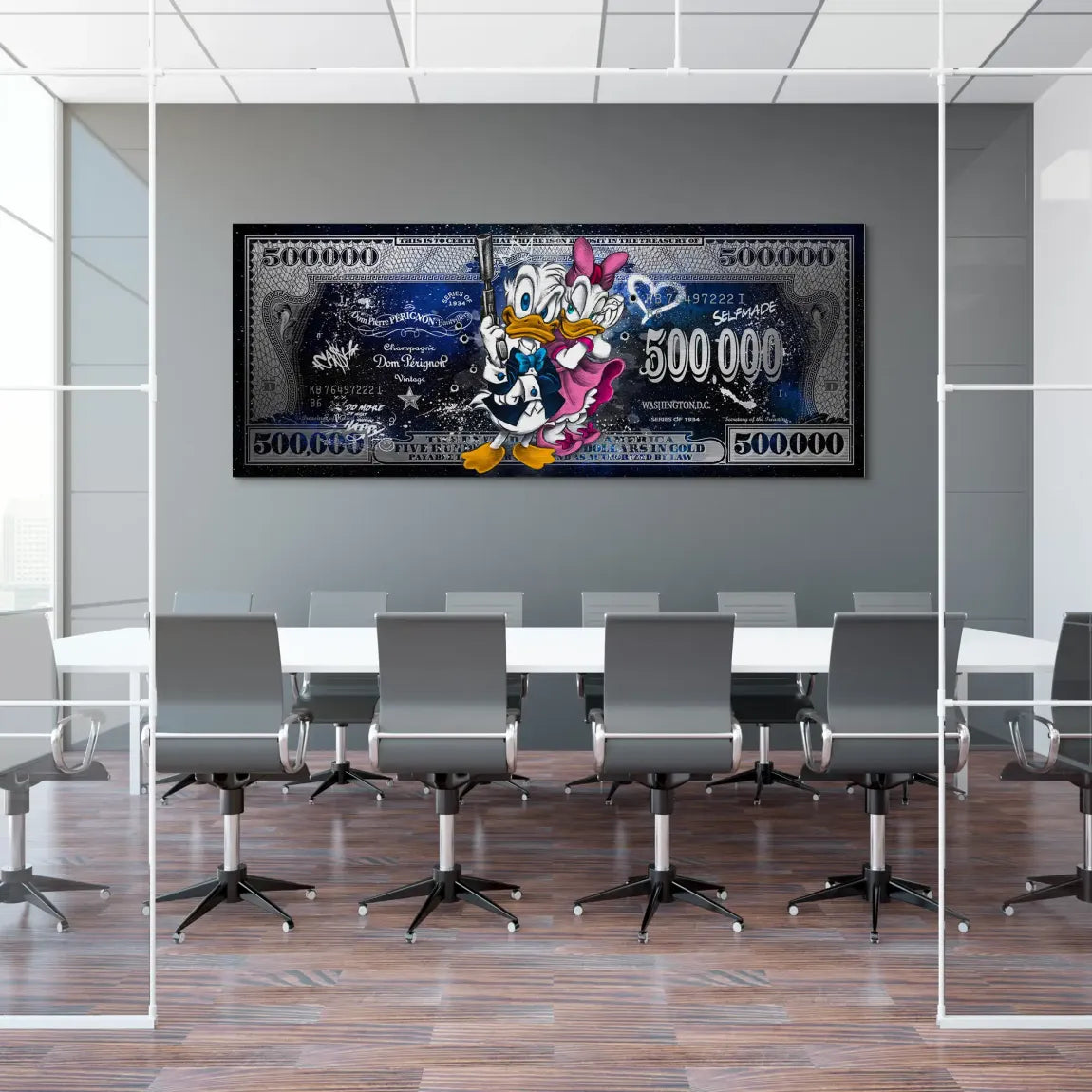 Donald & Daisy Duck Blue Pop Art Dollar Alu Gebürstet INGALERIE