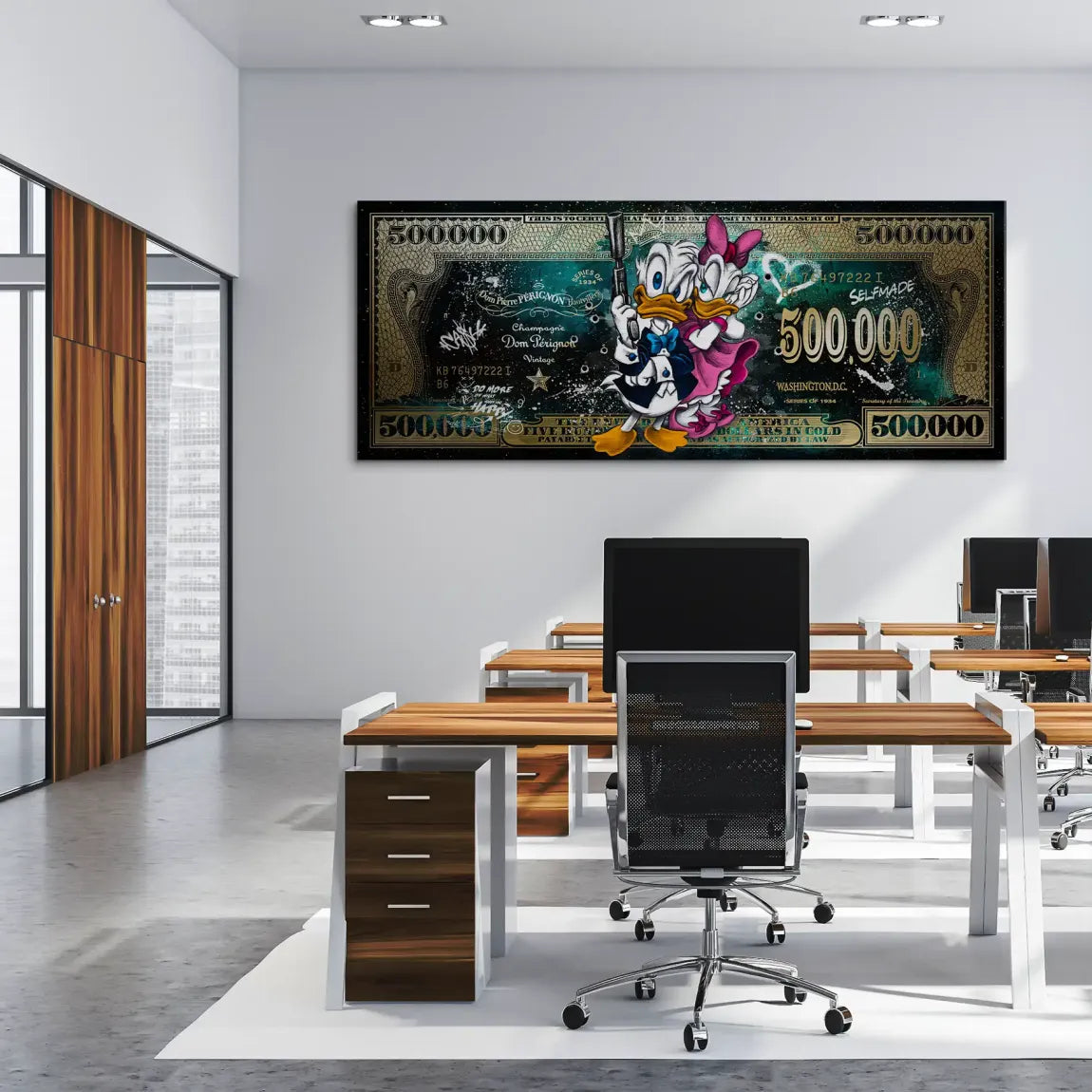 Donald & Daisy Duck Green Gold Pop Art Dollar Alu Gebürstet INGALERIE