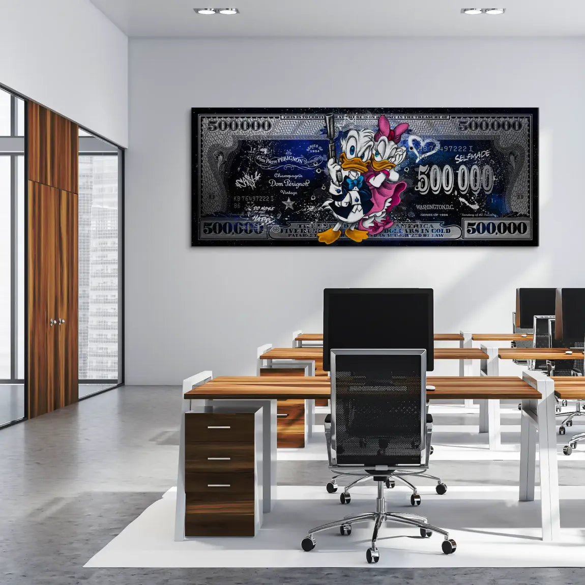 Donald & Daisy Duck Blue Pop Art Dollar Alu Gebürstet INGALERIE