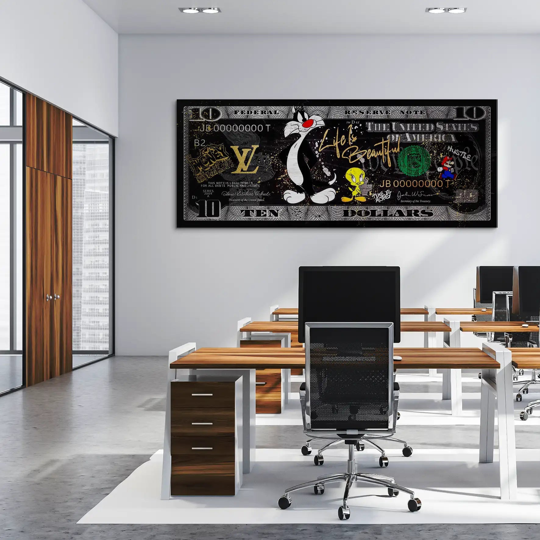 Tweety und Sylvester Hustle Dollar AluDibond Gebürstet INGALERIE