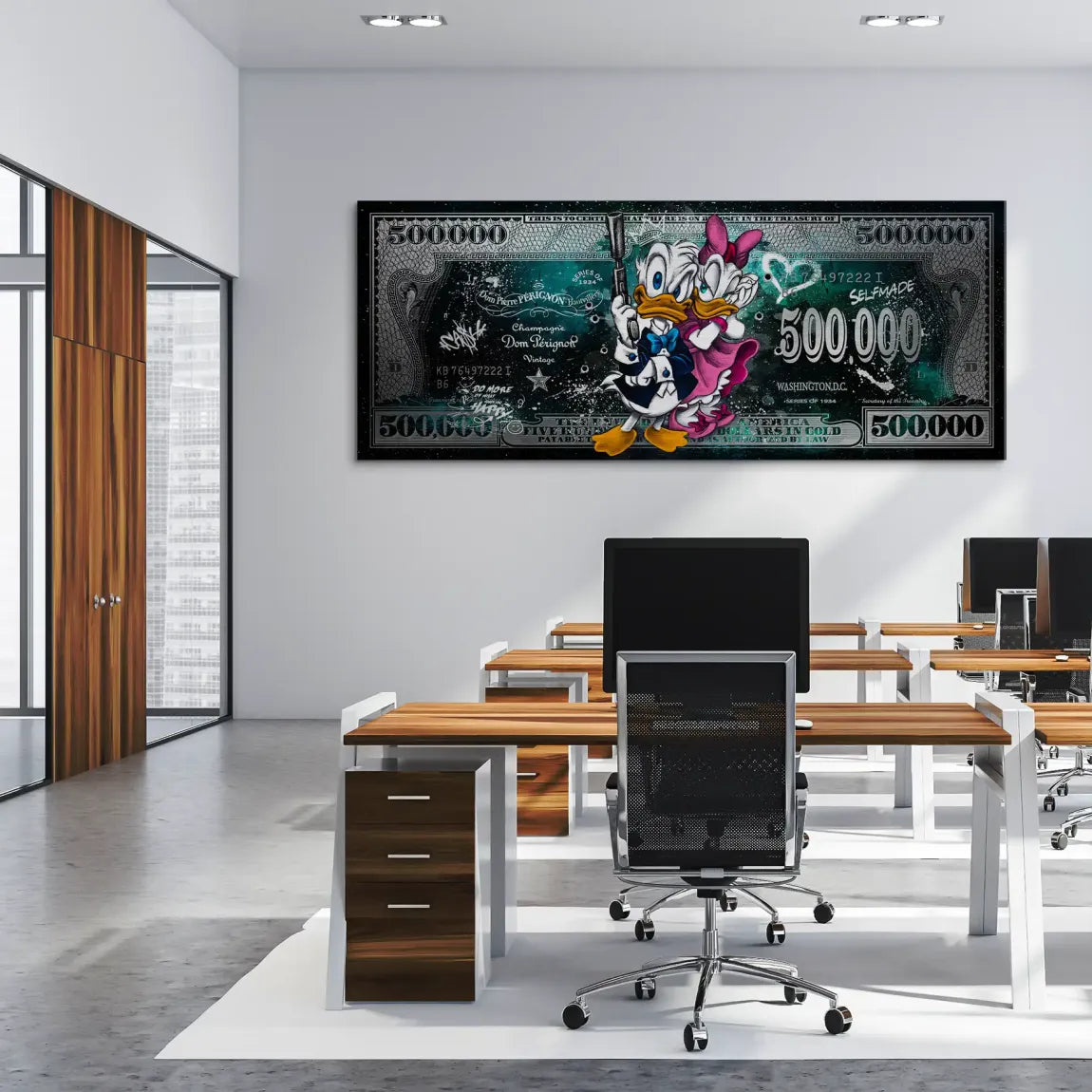 Donald & Daisy Duck Green Pop Art Dollar Alu Gebürstet INGALERIE
