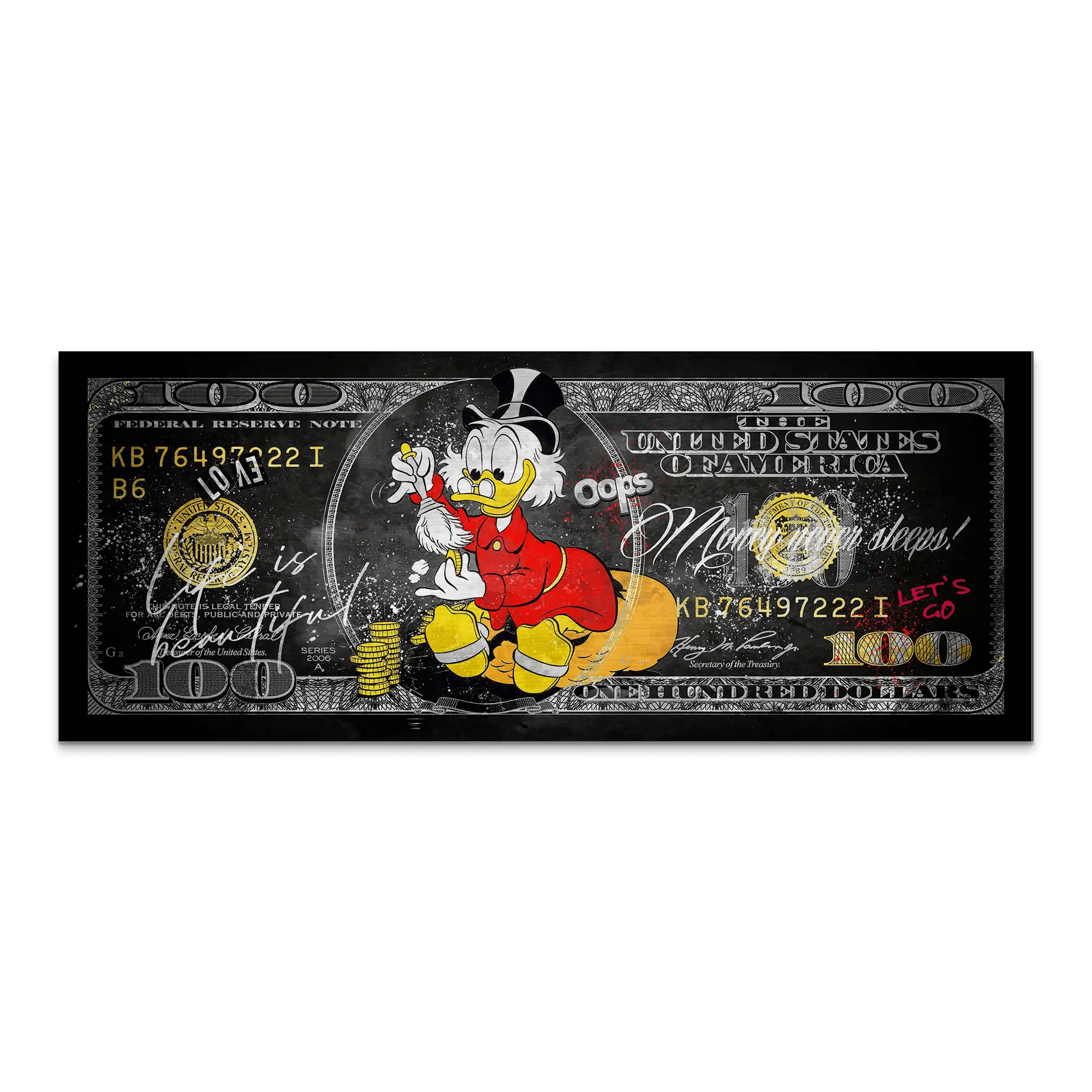 Dagobert Money Never Sleeps Dollar Dark Alu Gebürstet Bild INGALERIE