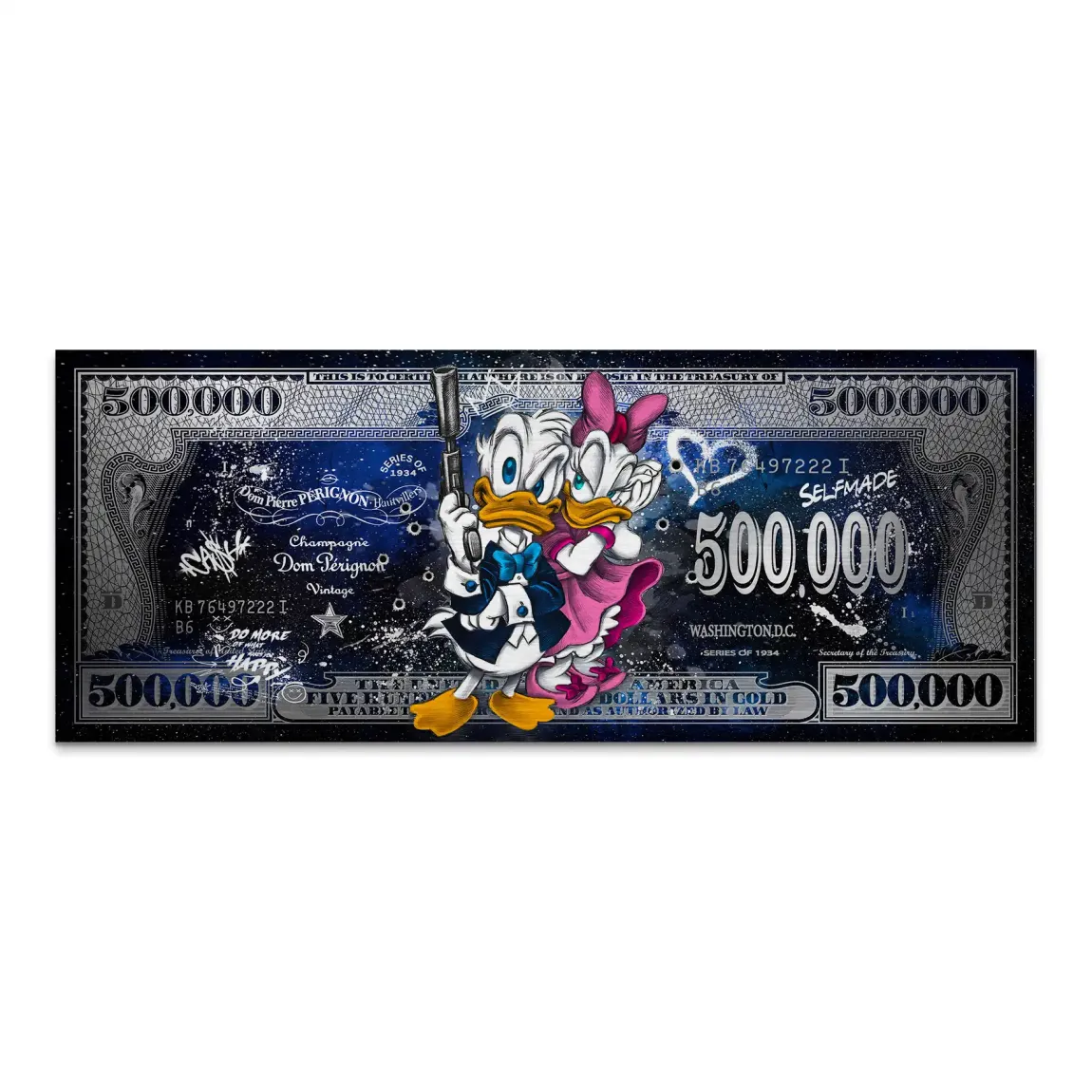 Donald & Daisy Duck Blue Pop Art Dollar Alu Gebürstet INGALERIE