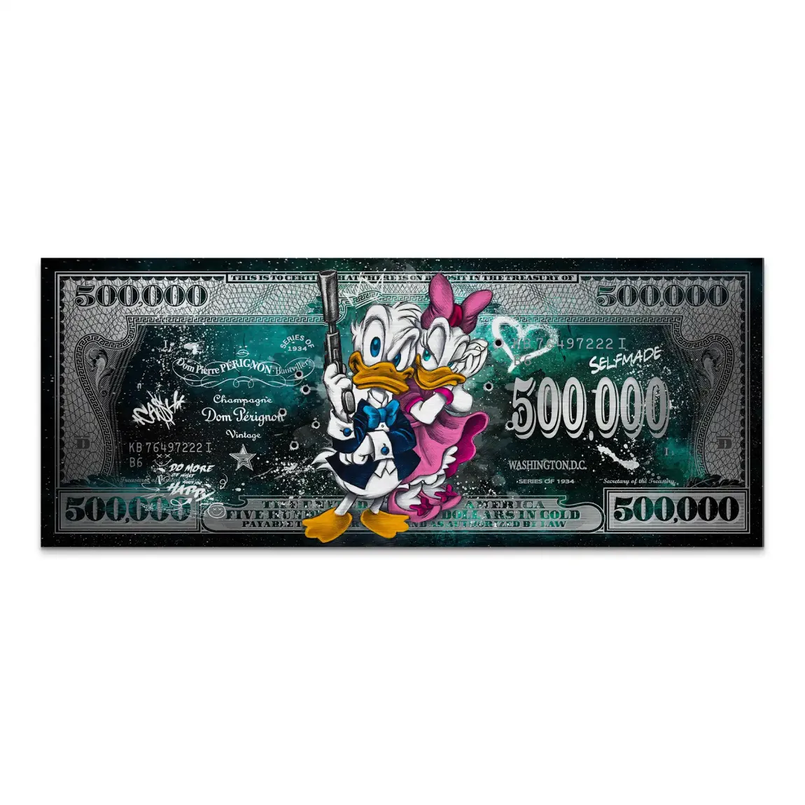 Donald & Daisy Duck Green Pop Art Dollar Alu Gebürstet INGALERIE