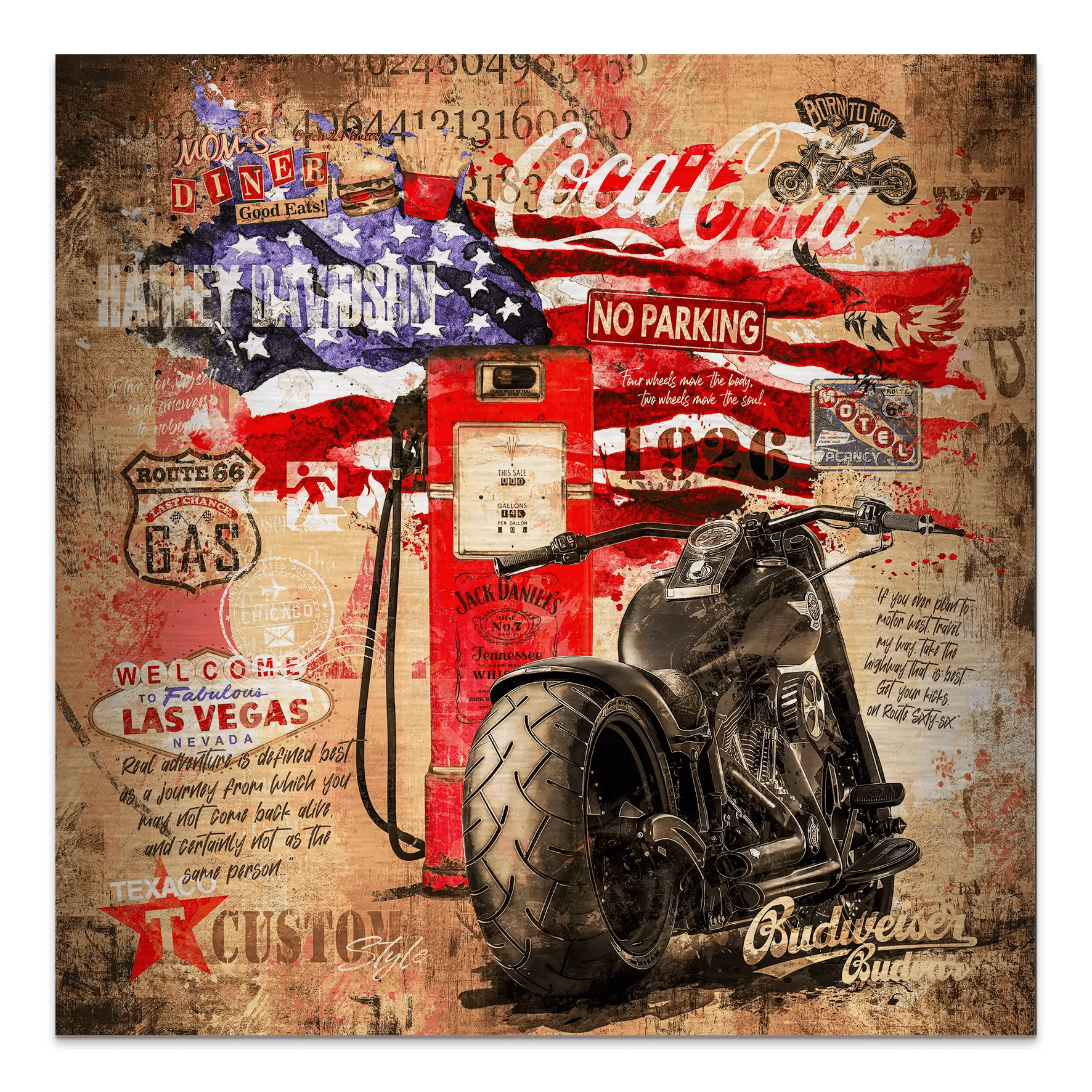 Harley USA Pop Art Retro Alu Gebürstet Bild INGALERIE