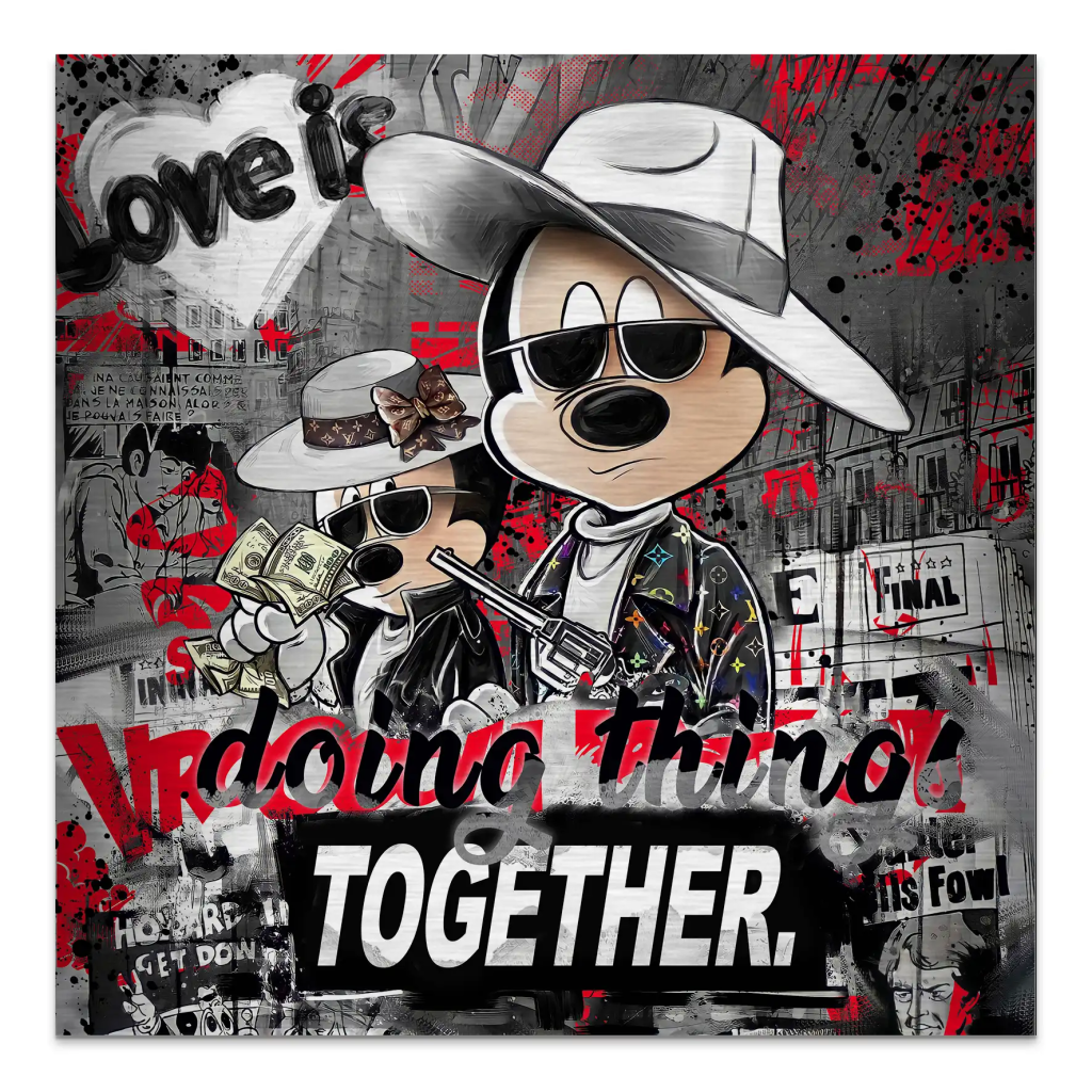 Micky & Minnie Gangster Streetart Alu Gebürstet Bild INGALERIE