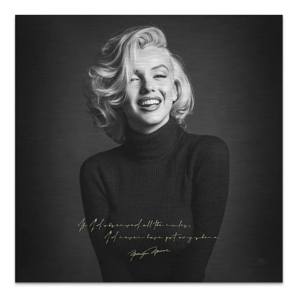 Marilyn Monroe Lächeln Aluminiumbild gebürstet