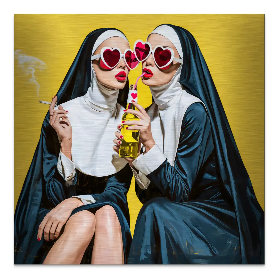 Nonnen Popart Aluminiumbild gebürstet