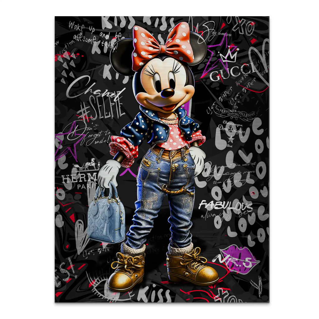 Minnie Maus Comic Street Art Alu gebürstet Bild INGALERIE