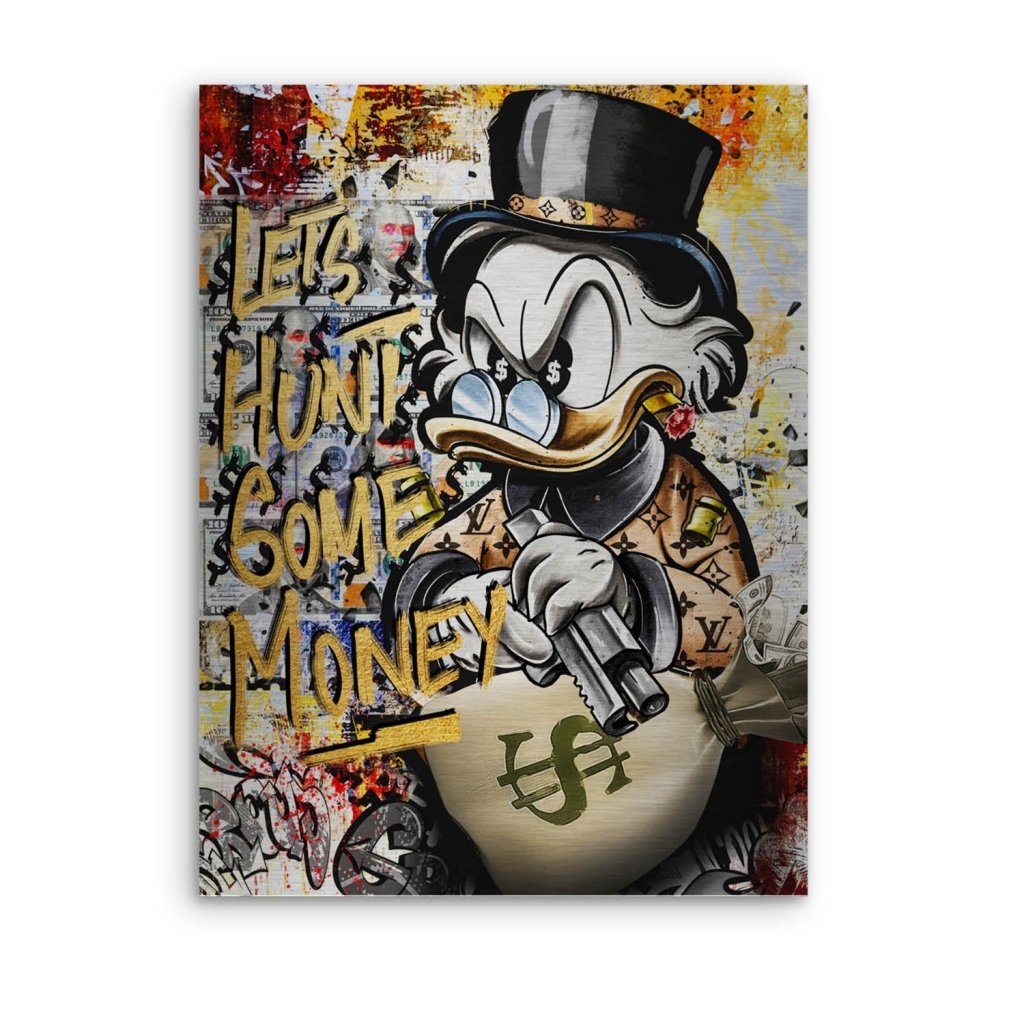 Dagobert Duck Let's Hunt Pop Art Aludibond Gebürstet Bild INGALERIE