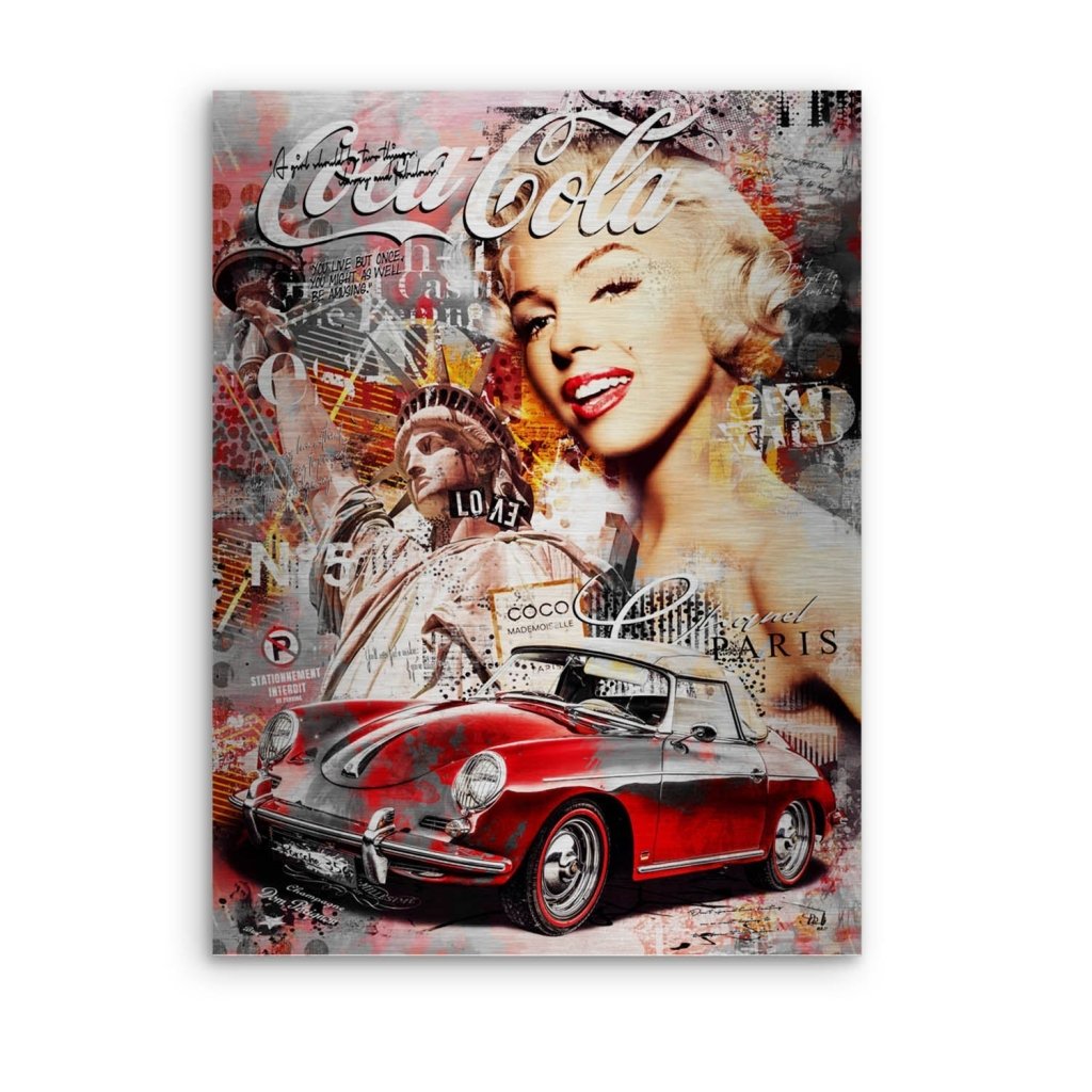 Marilyn Monroe Porsche Pop Art Alu gebürstet Bild INGALERIE