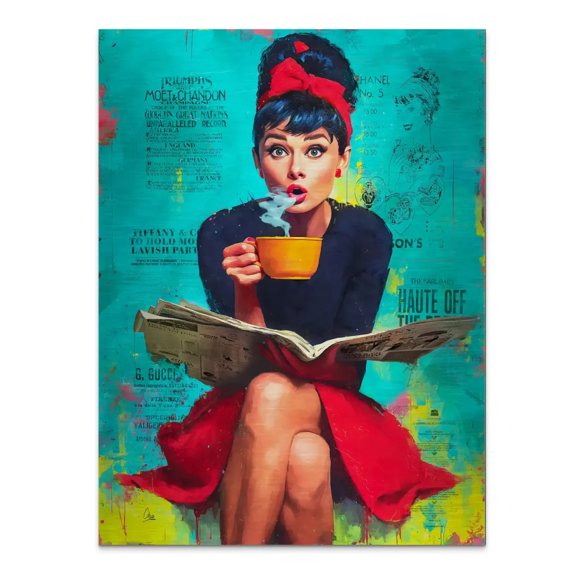 Audrey News Pop Art Aludibond Gebürstet Bild INGALERIE