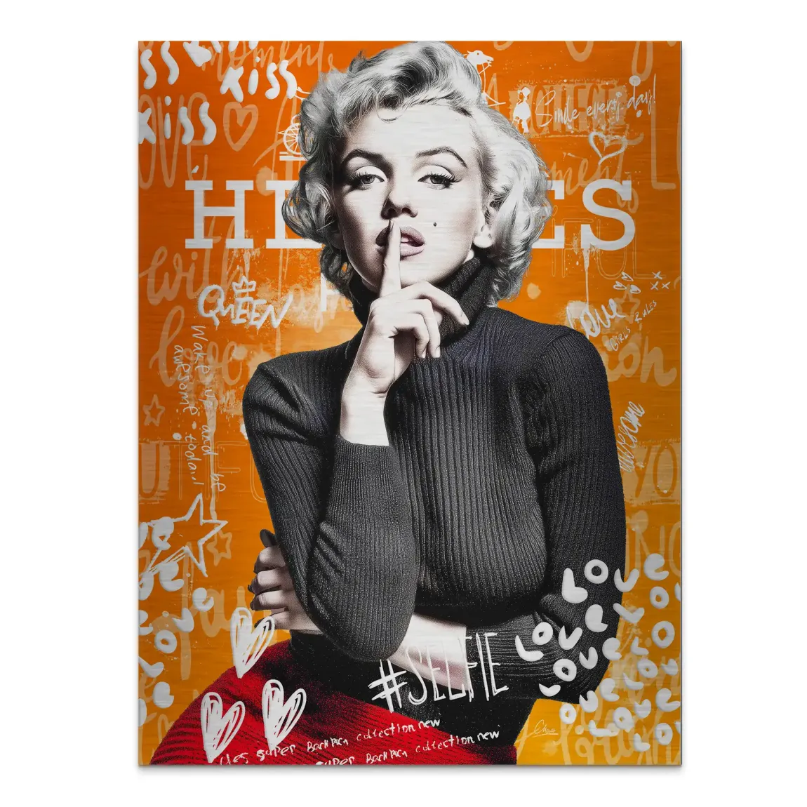 Marilyn Orange Kiss Pop Art Alu Gebürstet Bild