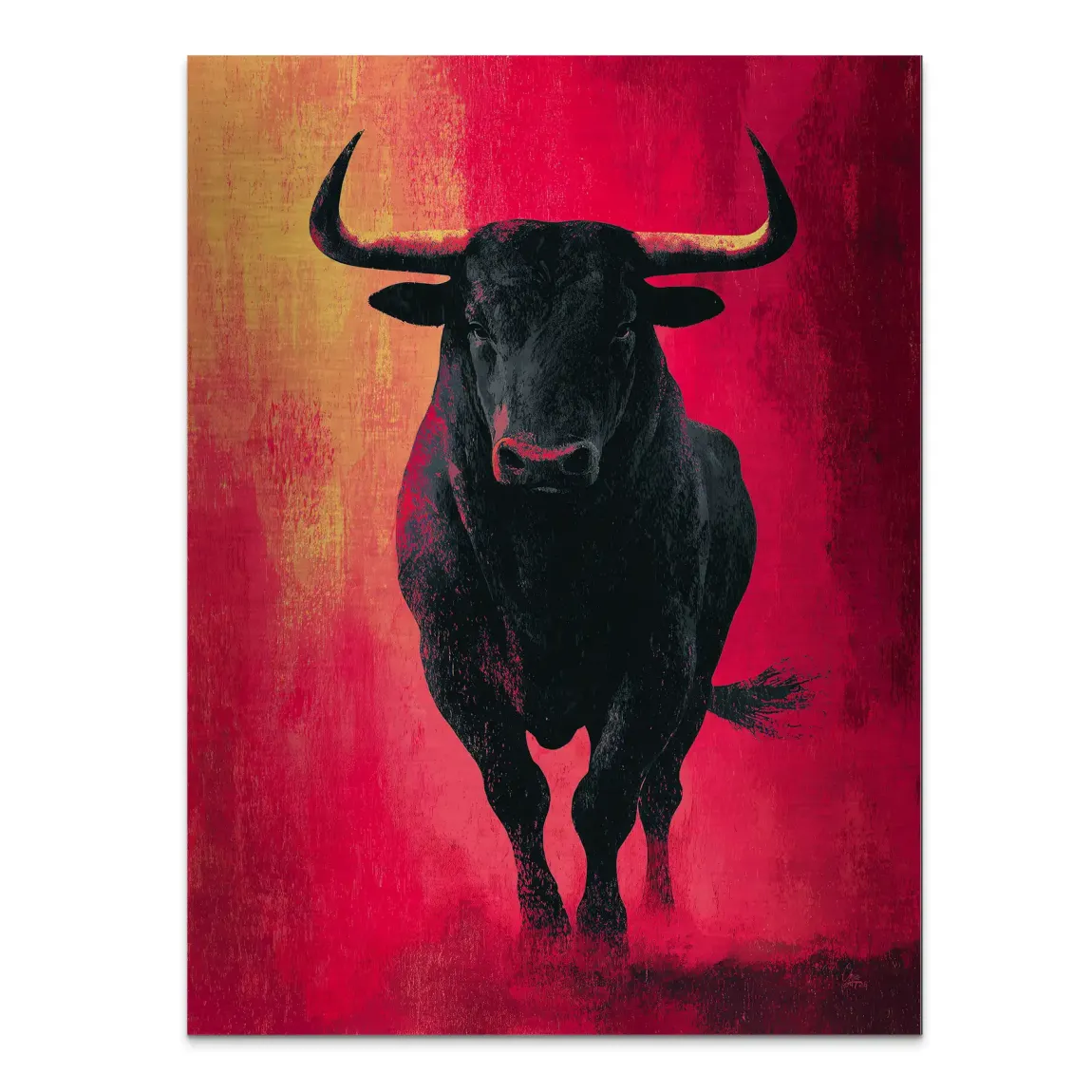 Stier in Rot Aluminiumbild gebürstet