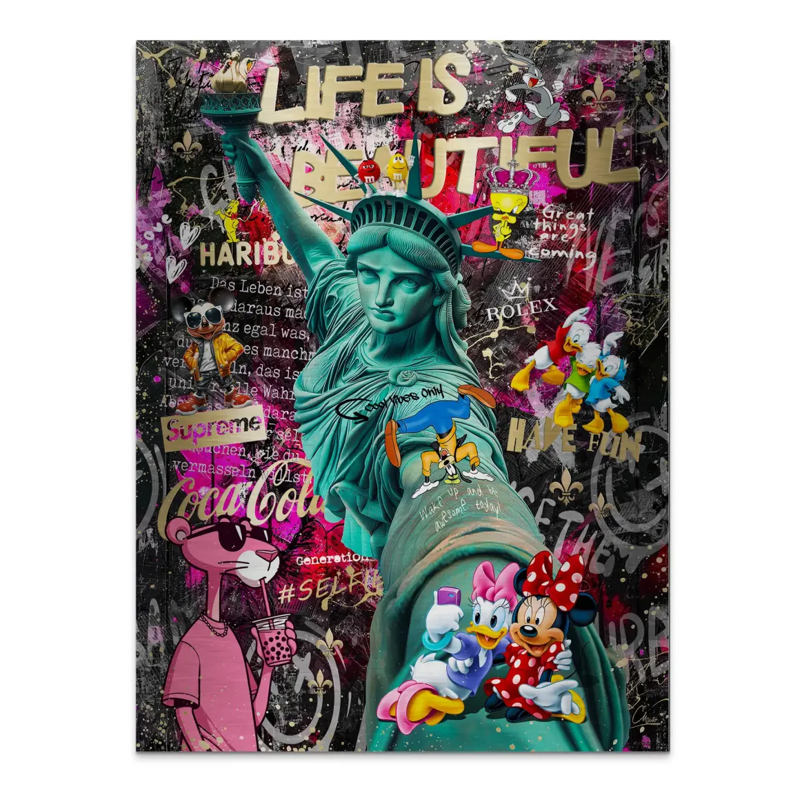 Liberty Selfie Pop Art Alu Gebürstet Bild