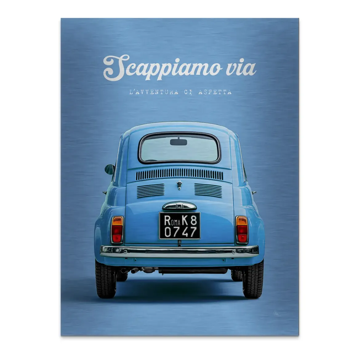 Fiat 500 Azzurro Aluminiumbild gebürstet