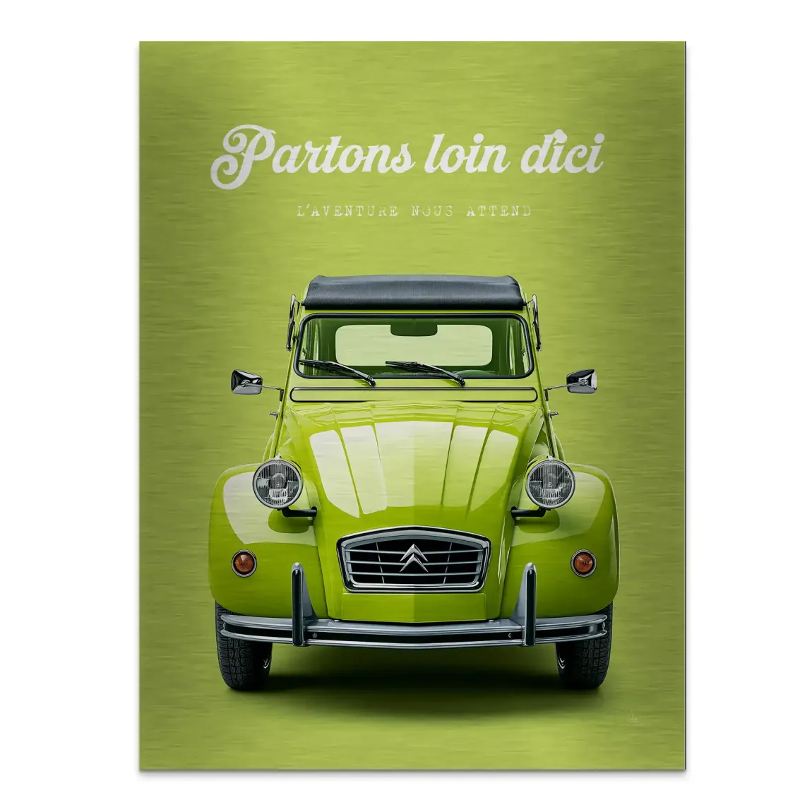 Green Citroen 2CV Aluminiumbild gebürstet