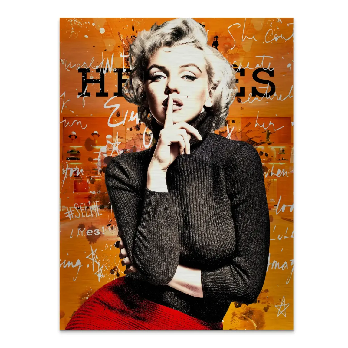 Marilyn Secret Orange Pop Art Alu Gebürstet Bild