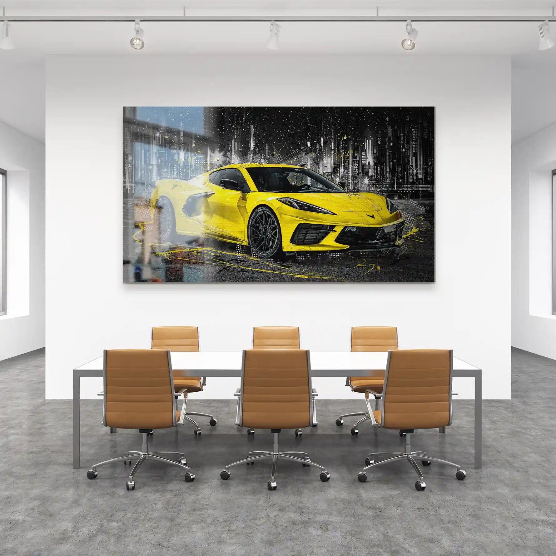 Corvette C8 Abstrakt Gelb Alu Gebürstet Bild INGALERIE