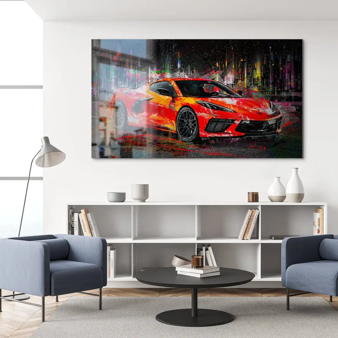 Corvette C8 Abstrak Red Style Alu Gebürstet Bild INGALERIE