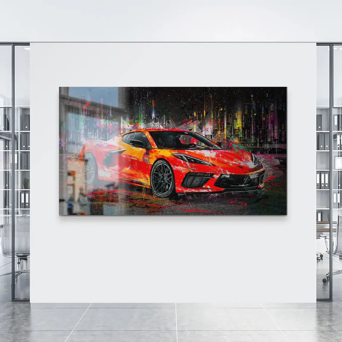 Corvette C8 Abstrak Red Style Alu Gebürstet Bild INGALERIE