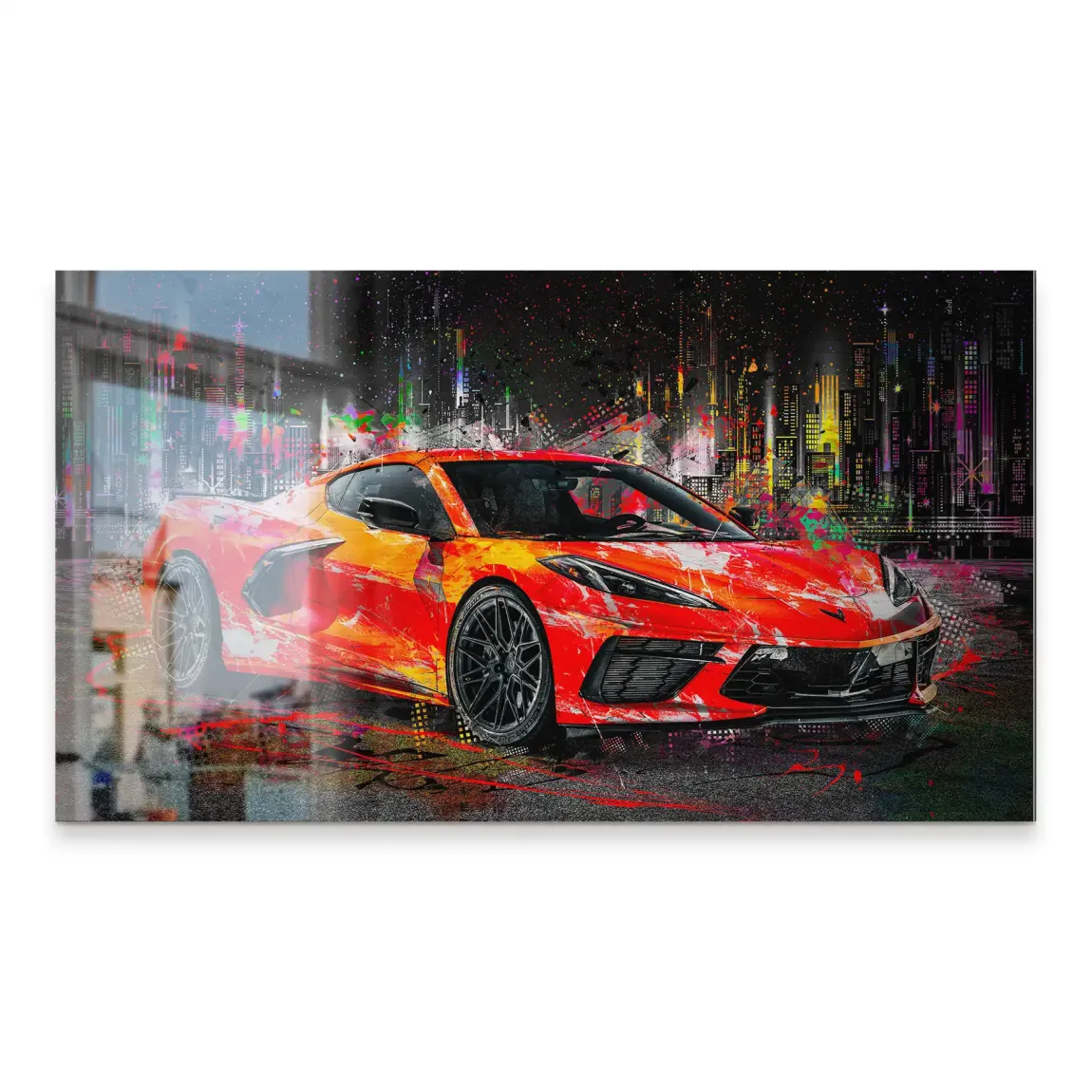 Corvette C8 Abstrak Red Style Alu Gebürstet Bild INGALERIE